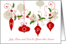 Hope Red Ornaments and Boughs of Holly Christmas card