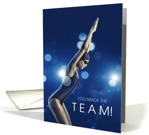 Swim Team Congratulations Blue Female Diver card (1578334)