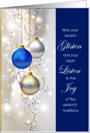 Christmas Blue White and Gold Ornaments card