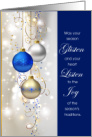 Christmas Blue White and Gold Ornaments card
