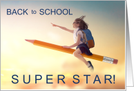 Back to School Super Star Girl Flying card