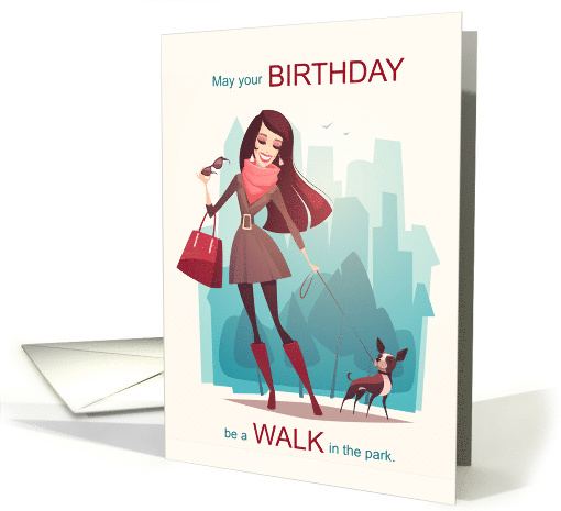 Fun Walking Themed Birthday with Woman and Dog card (1596880)