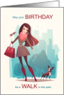 Fun Walking Themed Birthday with Woman and Dog card