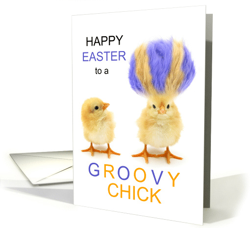 for Her Funny Easter Groovy Chick Purple Hair card (1604708)