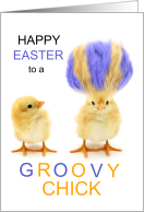 for Her Funny Easter Groovy Chick Purple Hair card