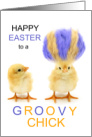 for Her Funny Easter Groovy Chick Purple Hair card