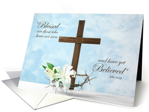 Easter Scripture John 20:29 Lilies and Cross card (1604724)