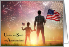 4th of July United We Stand Fireworks and Flag card