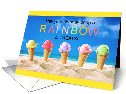 Birthday Rainbow Treats Ice Cream Cones on the Beach card (1629552)