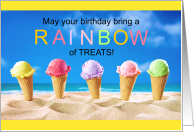 Birthday Rainbow Treats Ice Cream Cones on the Beach card