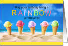 Birthday Rainbow Treats Ice Cream Cones on the Beach card
