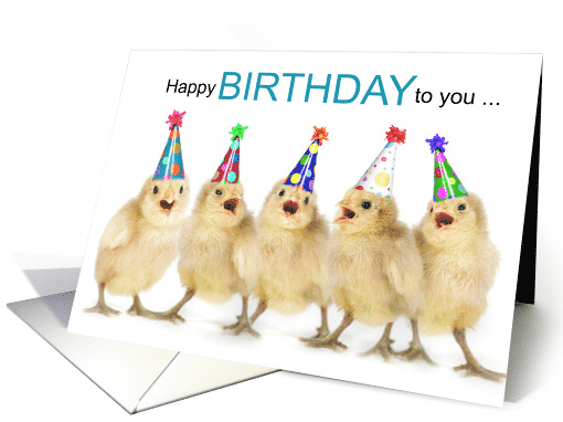Birthday Whimsical Chicks in Party Hats Singing card (1670972)