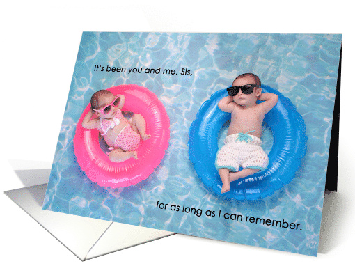 Twin Sister Birthday from Twin Brother Cute Pool Kids card (1671658)