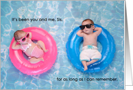 Twin Sister Birthday from Twin Brother Cute Pool Kids card