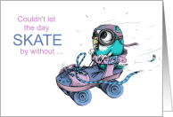 Girl’s Birthday Canary on a Purple Roller Skate card