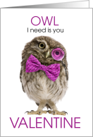 OWL I Need is You Valentine Cute Owl in a Bowtie card