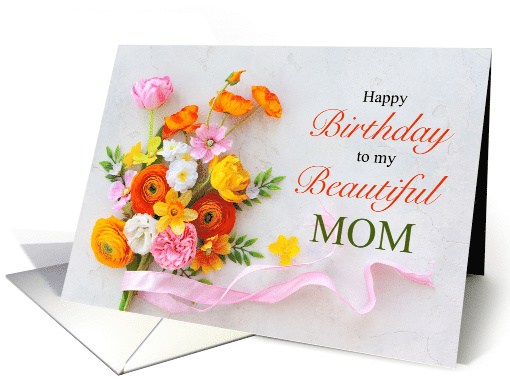 Mother's Birthday Bold Bouquet in Orange Pink and Yellow card
