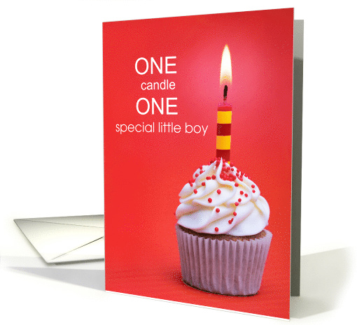 First Birthday Boy Cupcake with Candle on Red card (1771212)