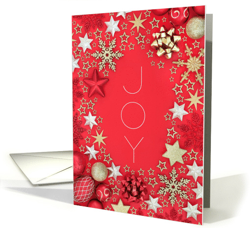JOY Text on Red with Bows Stars and Snowflakes card (1802586)
