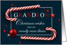 for Grandson Candy Cane Wishes Red Blue and White card