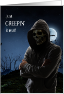 Halloween Skeleton in a Hoodie Just Creepin’ it Real card