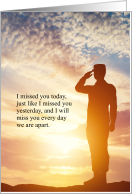 Miss You Military Soldier Silhouette in a Salute card