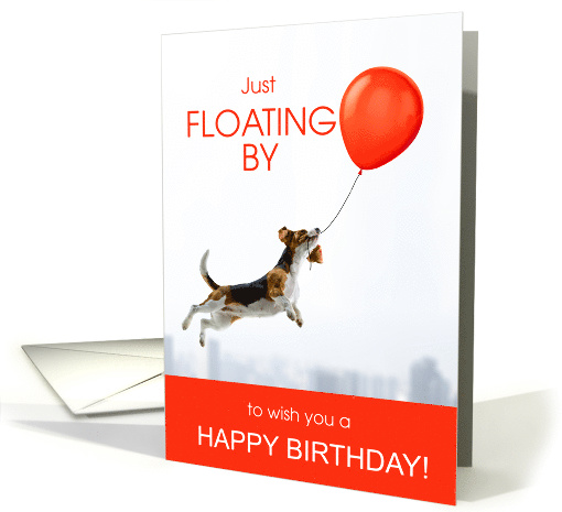 Birthday Cute Beagle with Floating Orange Balloon card (1863172)