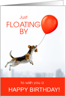 Birthday Cute Beagle with Floating Orange Balloon card