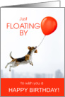 Birthday Cute Beagle with Floating Orange Balloon card