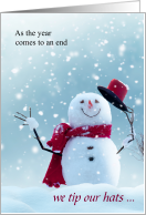 Business Holiday Tip Our Hats to Customers Snowman card