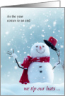 Business Holiday Tip Our Hats to Customers Snowman card