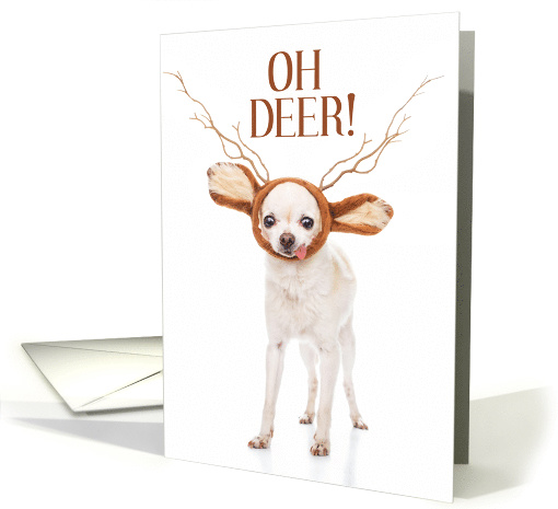 Funny Christmas Chihuahua Dog in Deer Antlers card (1887620)