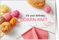Knitting Puns Birthday in Pink Yellow and Orange Yarn card