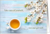 Business Get Well Cup of Tea and Cherry Blossoms card