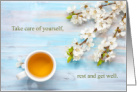 Business Get Well Cup of Tea and Cherry Blossoms card