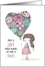 for Him Be Mine Valentine Girl with Heart Balloon card