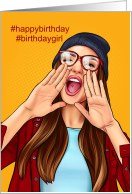 Birthday for Teen or Tween Girl Pop Art Hashtag Theme card