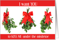 Kiss Me Under the Mistletoe Romantic Christmas card