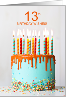 13th Birthday Cake with Thirteen Candles and Candies card