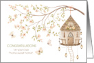 New Home Congratulations Birdhouse and Butterflies card