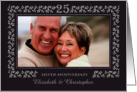 25th Anniversary Party Invitation - Silver Floral Frame Custom Photo card