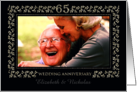 65th Anniversary Party Invitation Gold Floral Frame with Custom Photo card