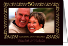 50th Anniversary Party Invitation Gold Floral Frame with Custom Photo card