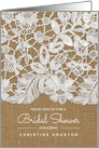 Bridal Shower Invitation. Lace design with burlap effect background card