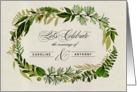 Custom Wedding Invitation. Watercolor Leaf Wreath design card