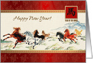 Happy New Year. Lunar Year of the Horse. Galloping Horses Painting card