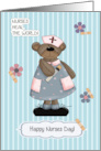 Nurses Heal the World Cute Teddy Bear Wearing Nursing Scrub card