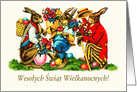 Wesolych Swiat Wielkanochnych. Polish Easter card. Vintage Easter Bunnies card