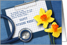 Happy Nurses Week. Stethoscope and Spring Daffodils card