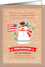 Season’s Greetings Fun Snowman Custom Name Patriotic design card